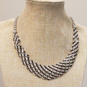 Christina Collection, black and clear multi rhinestone bib statement necklace